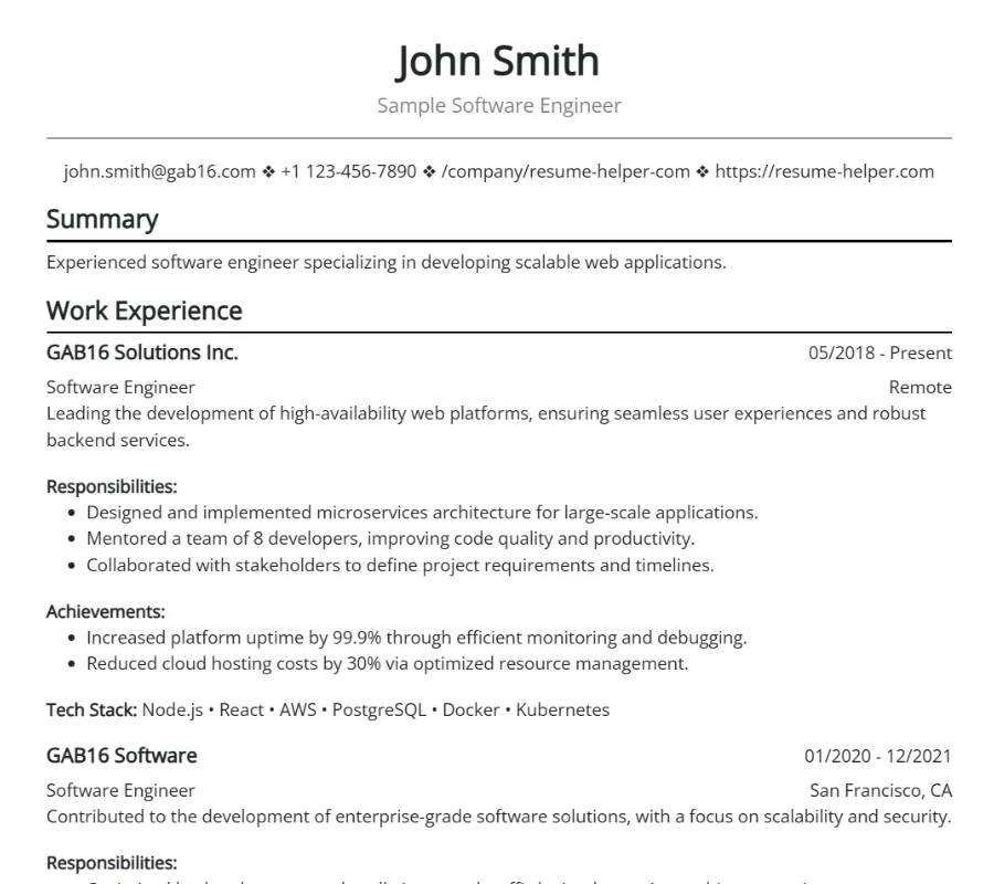 Free Resume Builder Interface